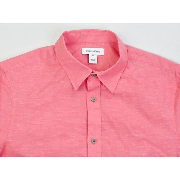 Calvin Klein Size Medium Mens Pink White Accent Embroidered Chest Logo Shirt - Picture 7 of 11